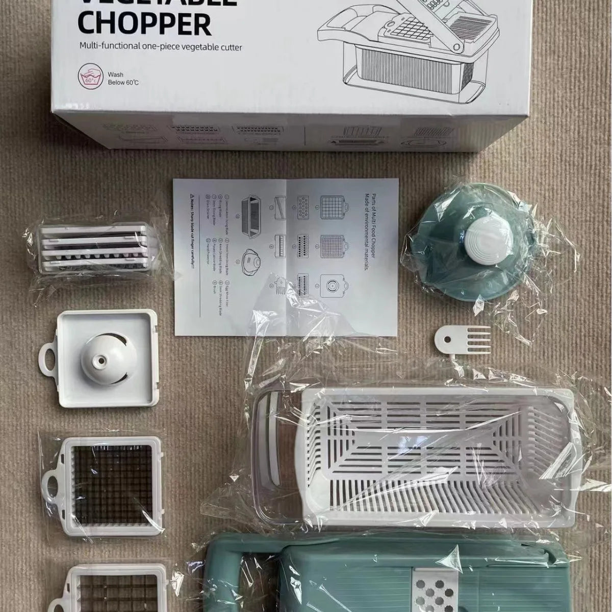 Adjustable Stainless Steel Slicer Dicer with Container-Non-Stick 16-Piece Kitchen Food Processor Cutter