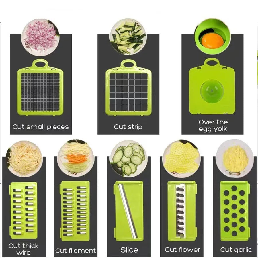 Adjustable Stainless Steel Slicer Dicer with Container-Non-Stick 16-Piece Kitchen Food Processor Cutter