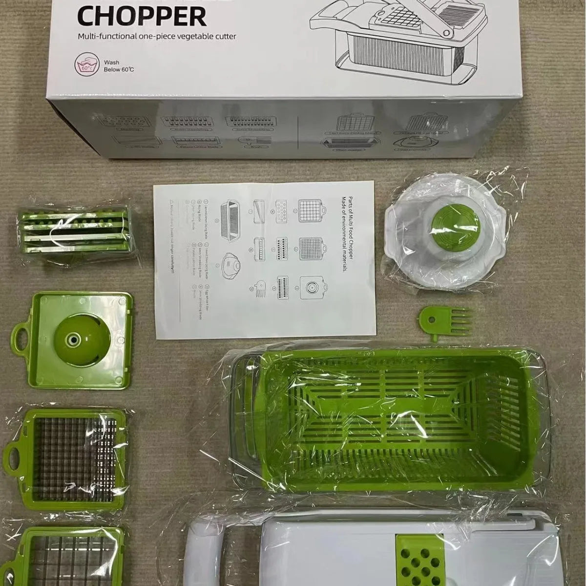 Adjustable Stainless Steel Slicer Dicer with Container-Non-Stick 16-Piece Kitchen Food Processor Cutter