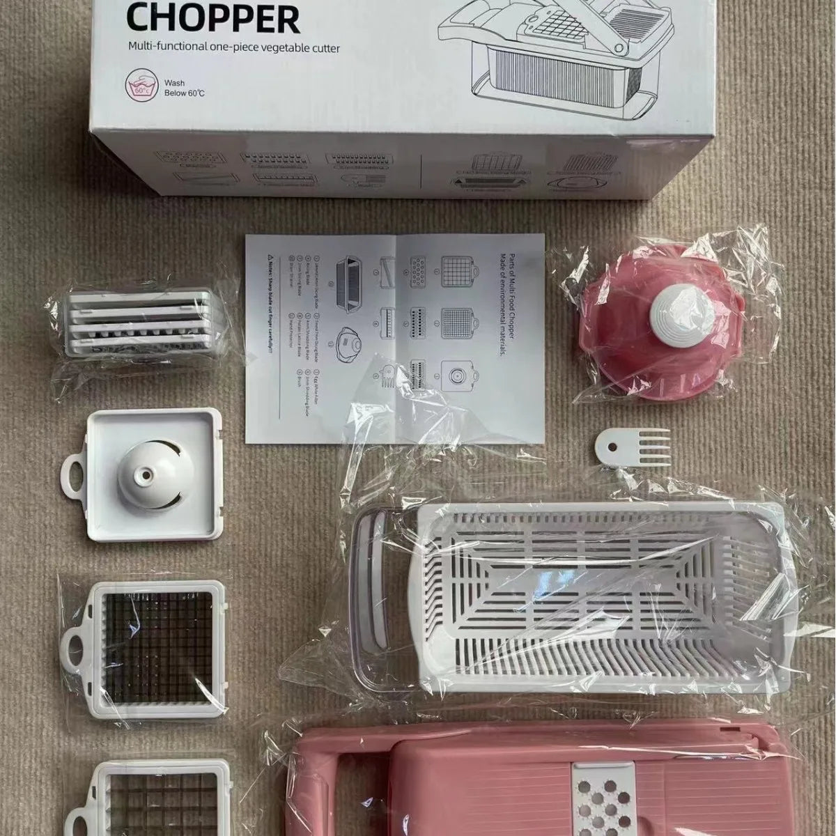 Adjustable Stainless Steel Slicer Dicer with Container-Non-Stick 16-Piece Kitchen Food Processor Cutter