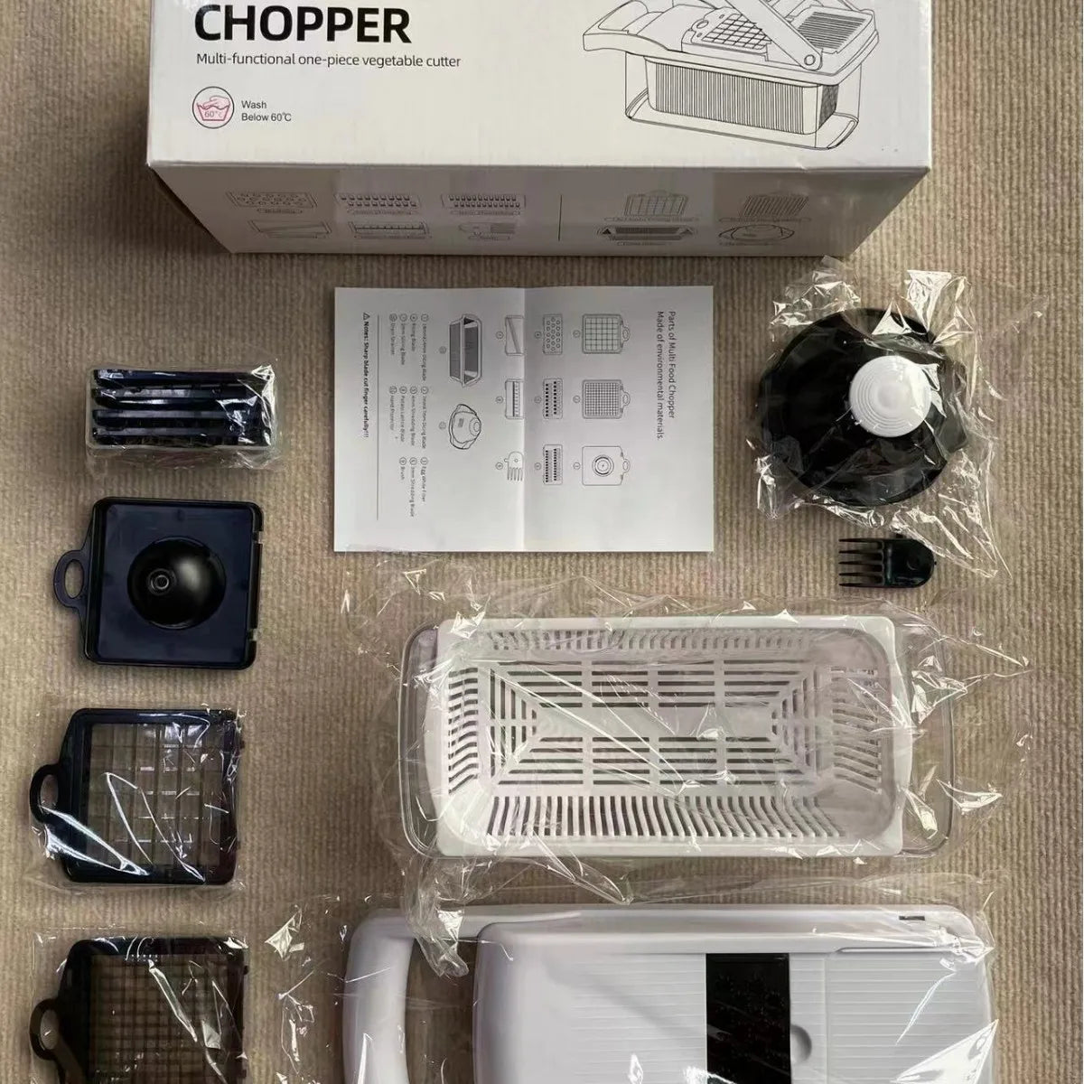 Adjustable Stainless Steel Slicer Dicer with Container-Non-Stick 16-Piece Kitchen Food Processor Cutter