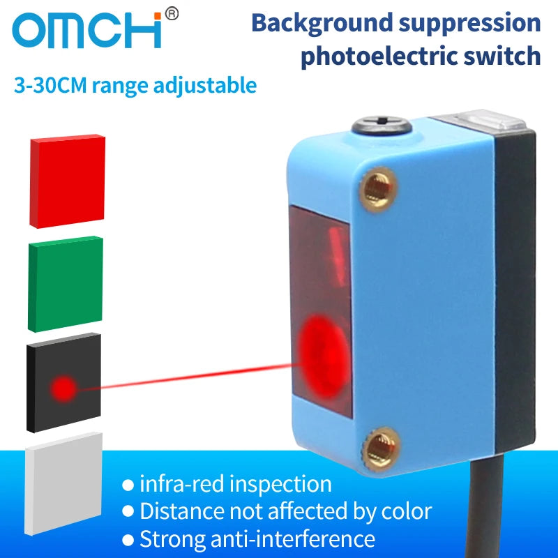 OMCH Background Suppression Photoelectric Sensor Switch HG-30B Adjustable Distance 3-30cm PNP NPN 4-wire