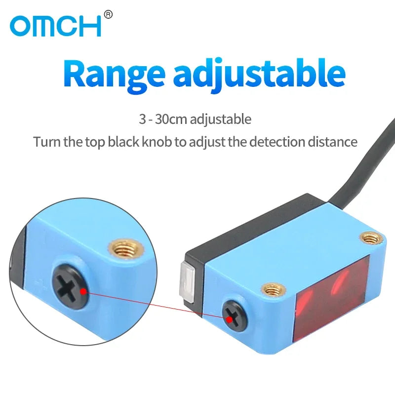 OMCH Background Suppression Photoelectric Sensor Switch HG-30B Adjustable Distance 3-30cm PNP NPN 4-wire